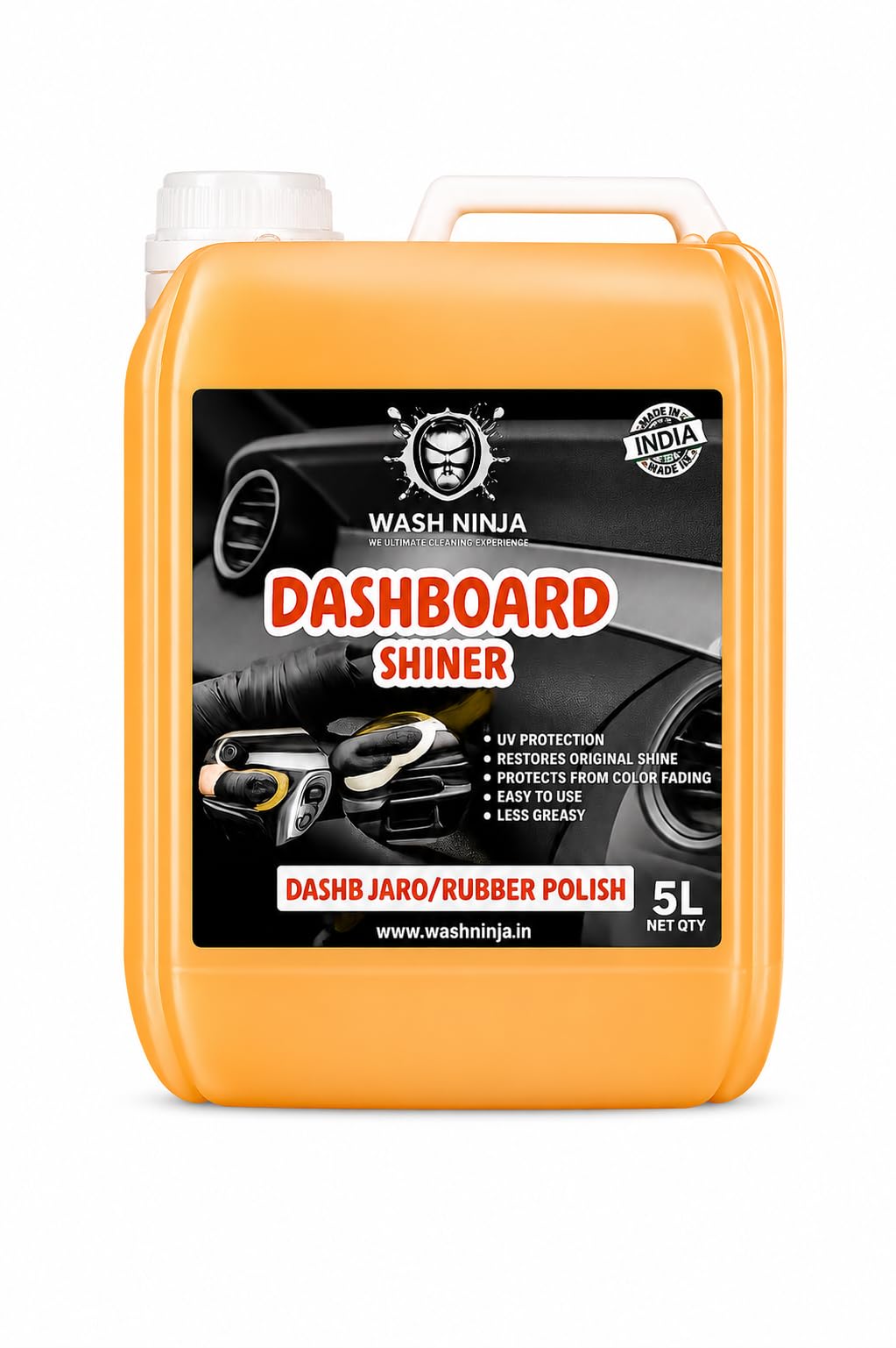 WASH NINJA Dashboard & Interior Polish PROTECTANT with applicator pad for Cars & Bikes, Restores Original Look, Long Lasting, for Plastic & Vinyl Surfaces, Prevents Ageing, Dullness, Non Greasy: 5L-image-17