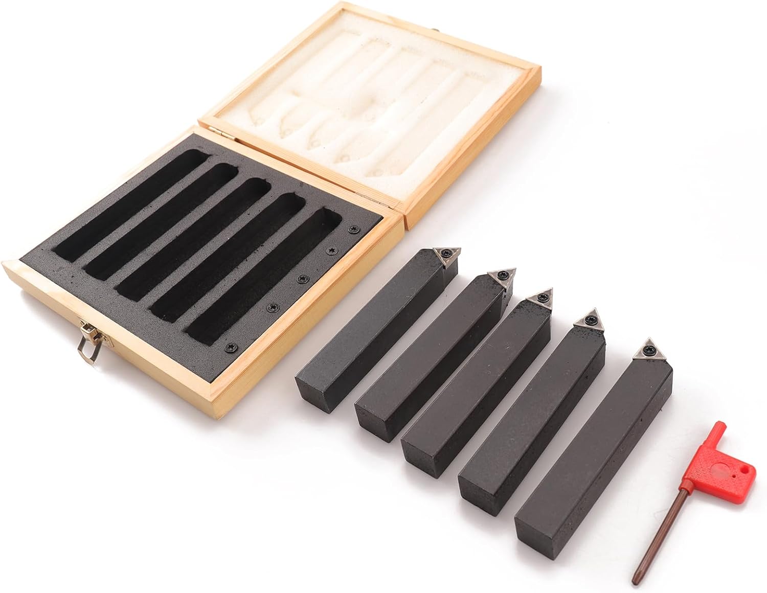 5PCS Indexable Carbide Turning Tools Set 3/4" AL/AR/BL/BR/E Style for Turning, Facing, Boring, Chamfering - Fits Most Mini Lathes and Bench Top Machines