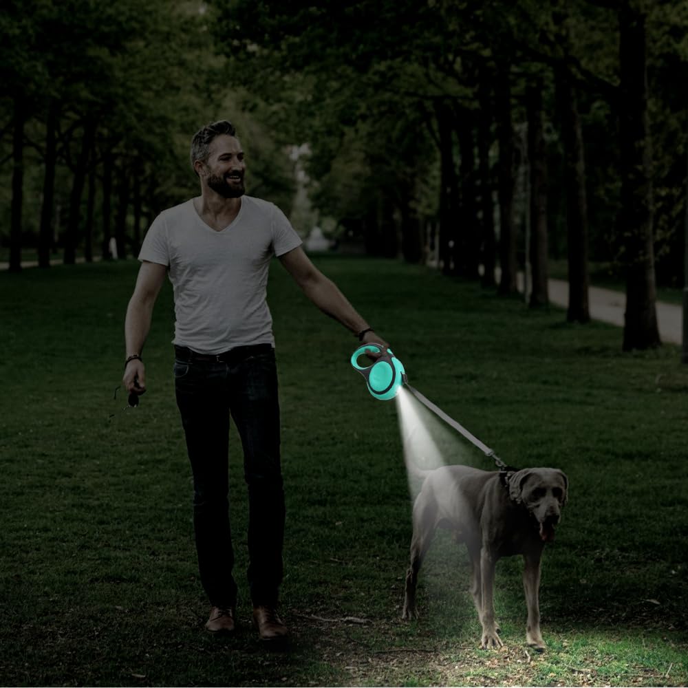 Einziehbare Hundeleine, 3/5 m, 30 kg, Robuste Hundeleine mit LED Taschenlampe, Einhandbremse Haustier Leine, Verwicklungsfreie Rollenleine für Kleine und Mittelgroße Hunde