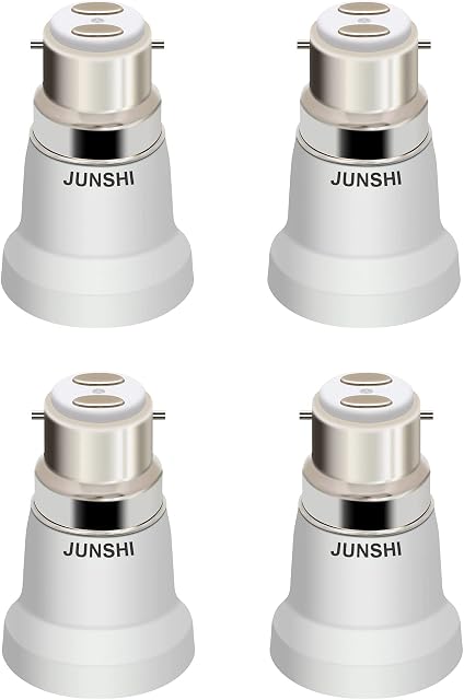 JUNSHI 4-Pack B22 to E27 Adapter Lamp Socket Converter Maximum Wattage 200W Heat Resistant up to 150 Fire Resistant Converts B22 Bayonet Fitting to E27 Edison Screw-in Socket