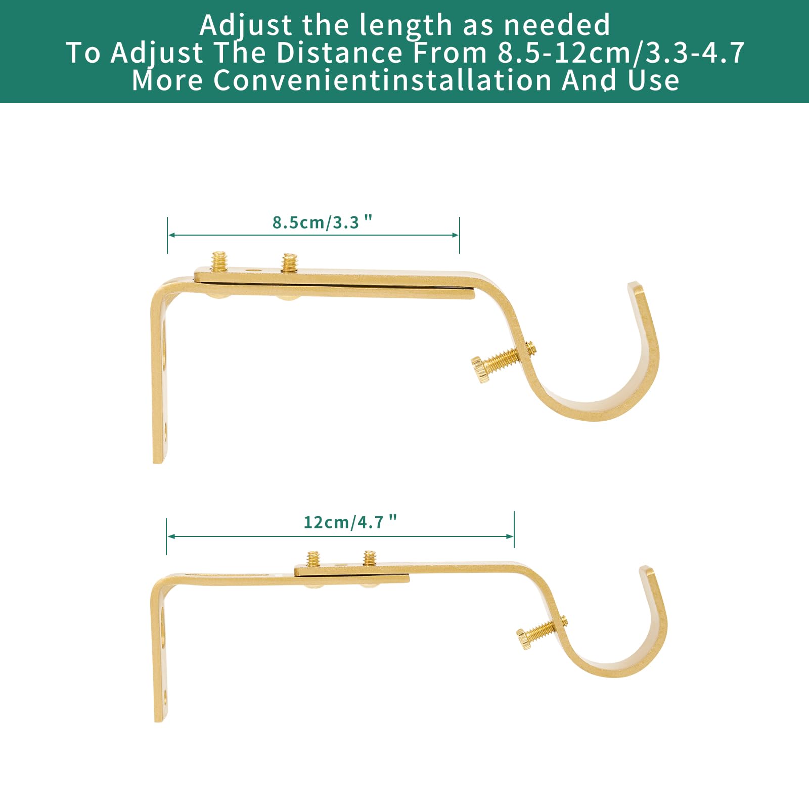 Gold Curtain Rod Brackets - 3 Pack, Heavy Duty -3