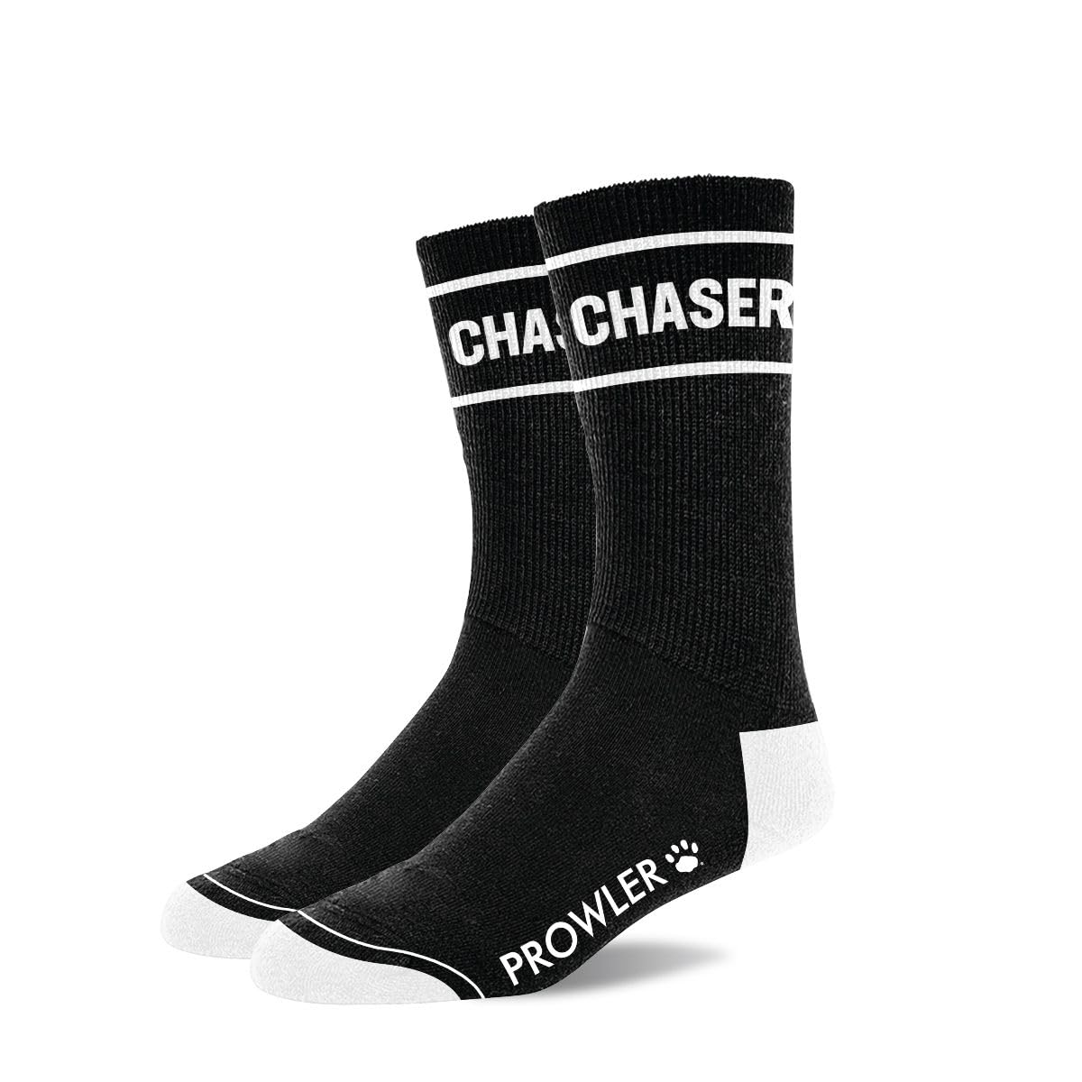Prowler Men's Black & White Red Chaser Socks – Black Crew Socks With White Accents | Fun Novelty Gay Pride Socks For | Comfortable Cotton Blend Paw Print Logo