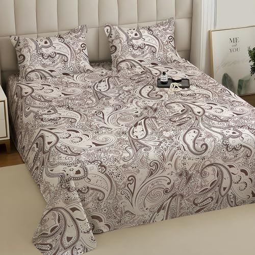 Image of Weave & Decor Super Soft 144 TC Printed Cotton Double Bed Bedsheet 90x90 Inches with Two Pillow Covers