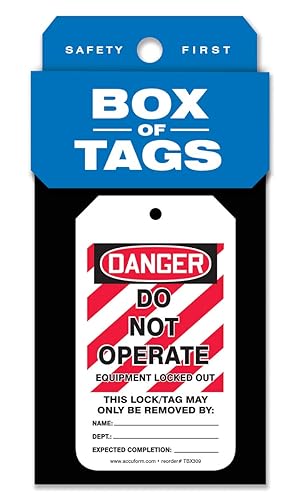 Accuform Etiquetas de bloqueo, caja de 50 etiquetas, no operar, equipo bloqueado, etiquetas compatibles con OSHA fabricadas en Estados Unidos,