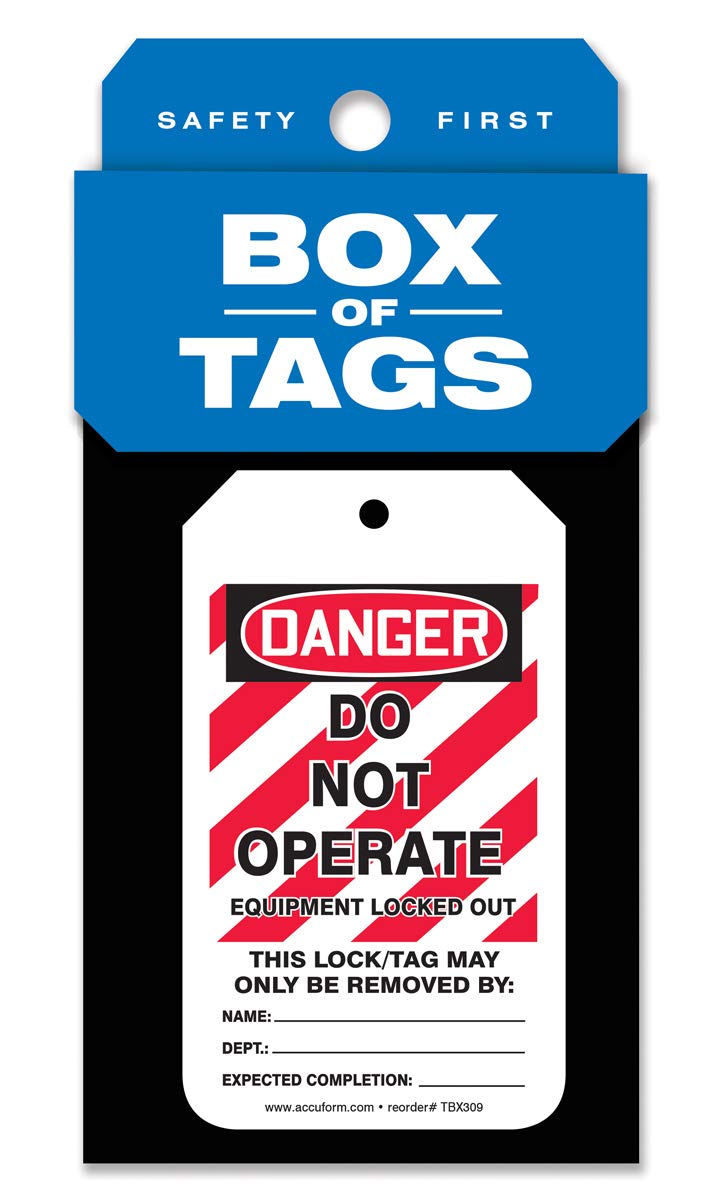 Accuform TBX309 - Etiquetas de bloqueo, caja de 200 etiquetas, Do Not Operate - Equipo bloqueado, etiquetas compatibles con OSHA fabricadas en Estados Unidos, cartulina PF resistente al desgarro y al