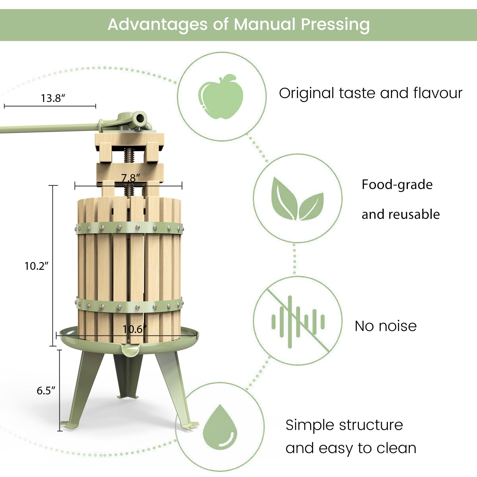 1.6 Gallon Green Fruit and Wine Press Manual Cider Juice Maker with Solid Beech Wood Basket & Heavy-Duty Stand for Apples Grapes Berries product thumbnail 4
