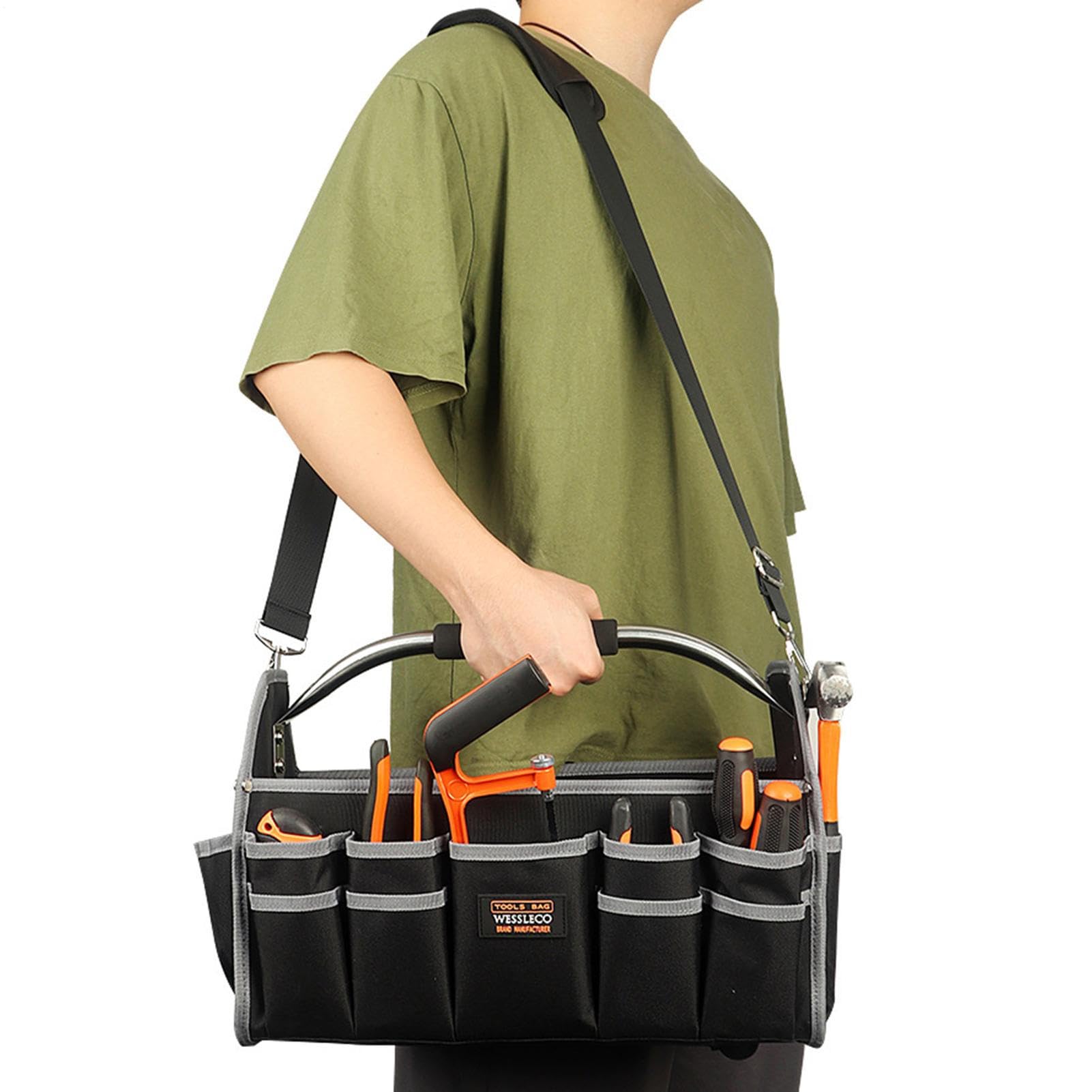 Borsa portautensili larga: tasche portautensili portatili, organizer per | piccoli utensili | organizer per impieghi pesanti, base stampata impermeabile, 21 tasche, tracolla per hom