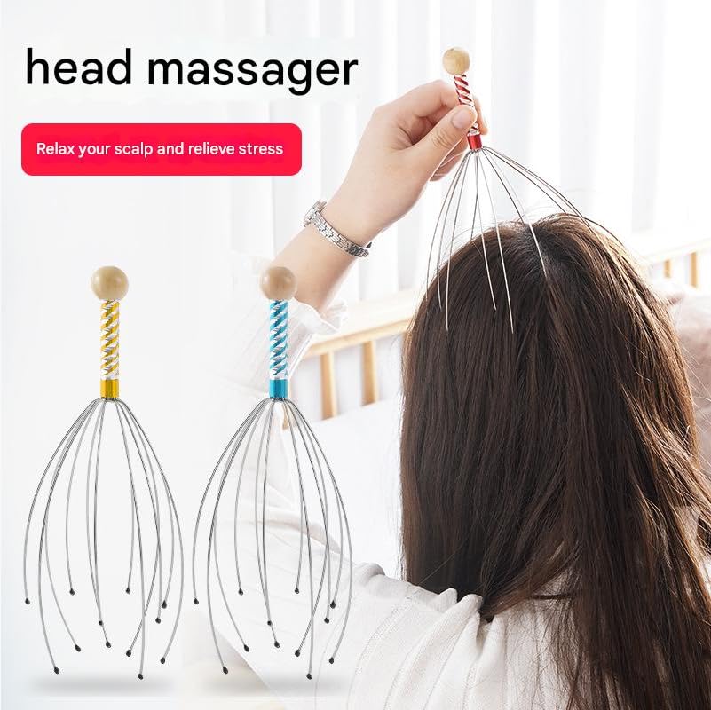 Image of Adimac Auto Head Massager Set of 3 - Hand Held Scalp Massagers for Hair Regrowth, Headache Relief, Anxiety Reduction, Octopus Design, Relaxing Massage Tool for All Ages