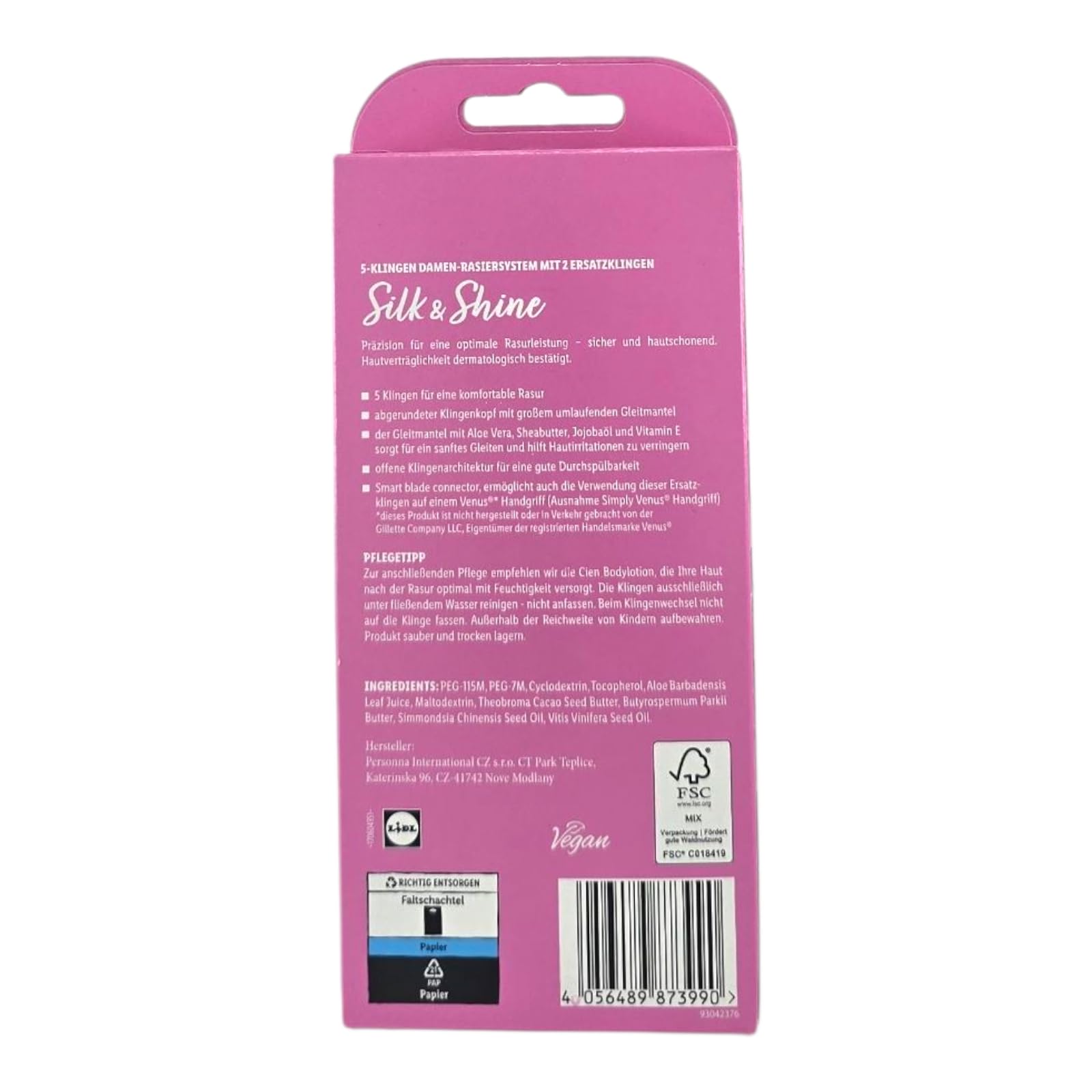 Cien Silk & Shine Damenrasierer Set,Komplettset mit 1 Griff & 6 Ersatzklingen (5-Klingen-System), mit Aloe Vera & Sheabutter für empfindliche Haut
