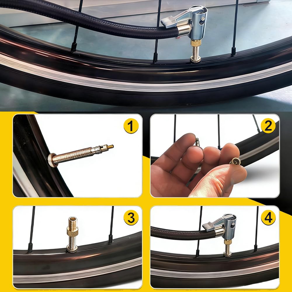 【空気入れ】 ホース エアバルブ アダプター 20cm バイク 自転車 自動車用 エアーチャック 延長ホース エアーホース 空気圧調整バルブ付き 充放气可能 コンパクト設計 コンプレッサー 接続 - 4