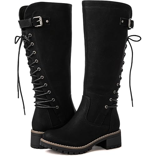 GLOBALWIN Women's Lace Up Back Knee High Fashion Boots