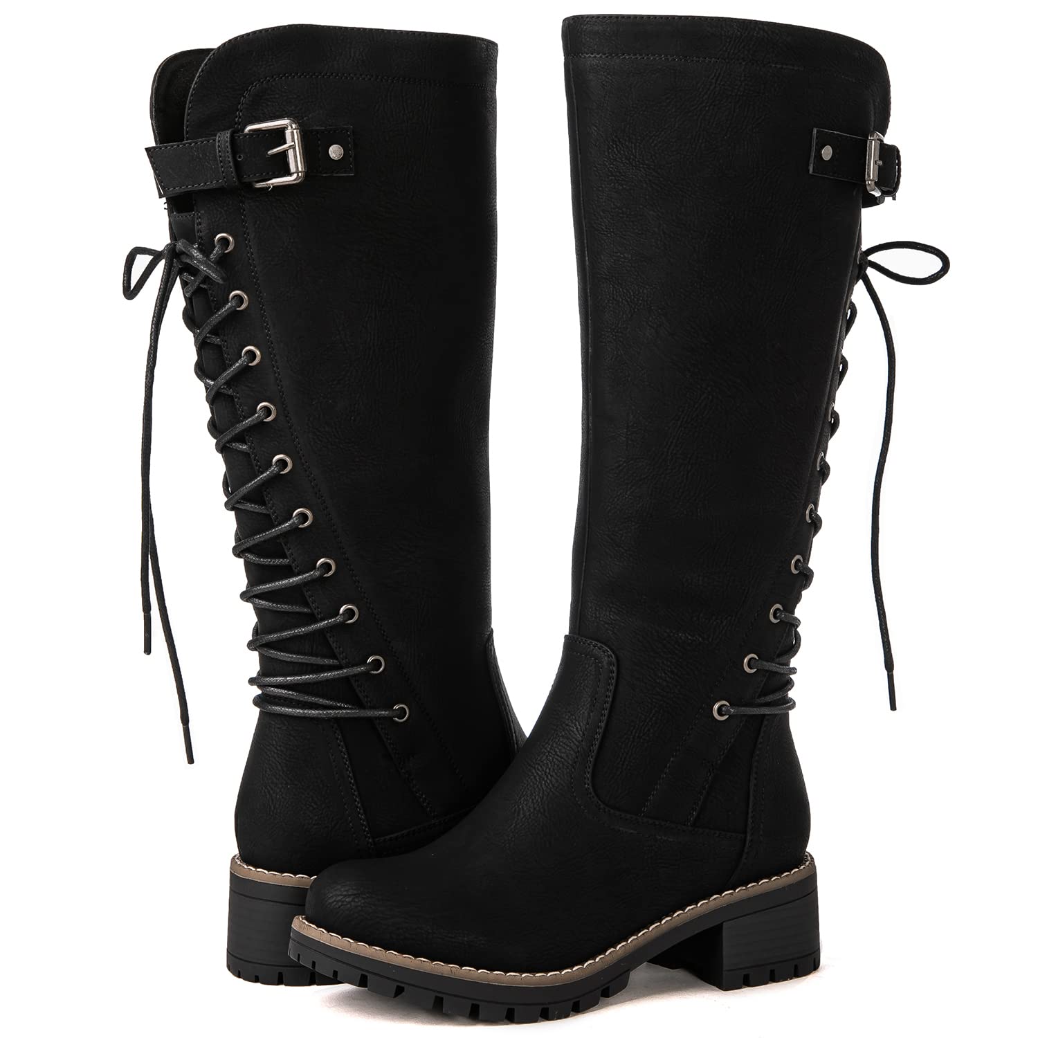 GLOBALWIN Womens Lace Up Back Knee High Fashion Boots