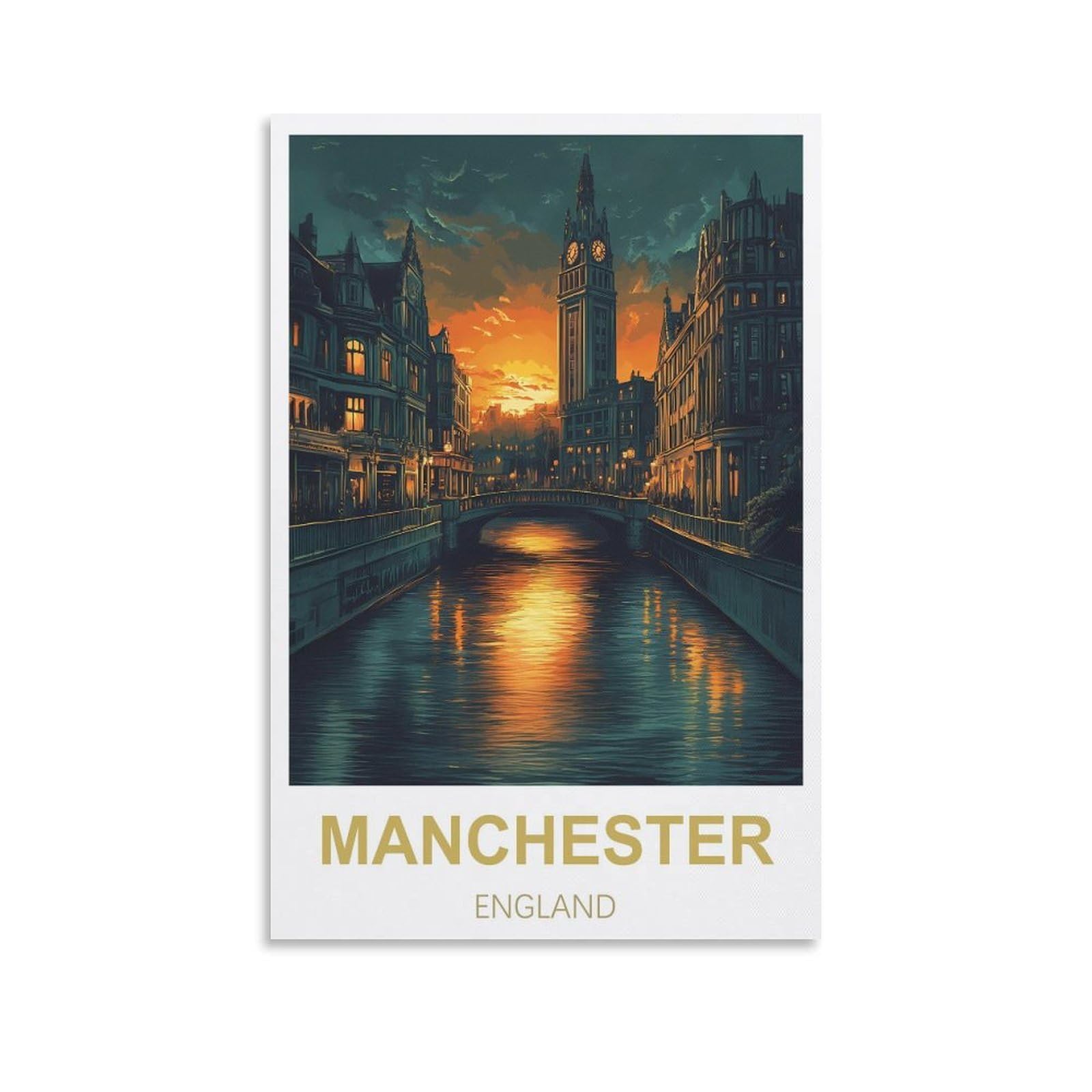 HWJJUII Manchester England Vintage Travel Posters 08x12inch(20x30cm) Canvas Art Poster And Wall Art Picture Print Bedroom Decor