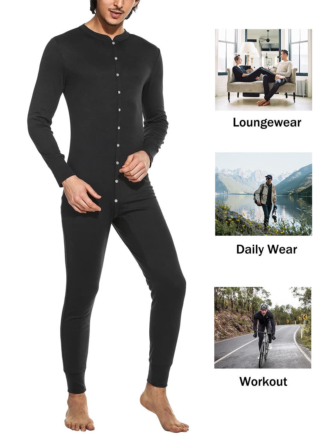 Hotouch Bielizna termiczna, męska, kombinezon jednoczęściowy, bawełna Onesie, bielizna termiczna, piżama na zimę, S-XXL