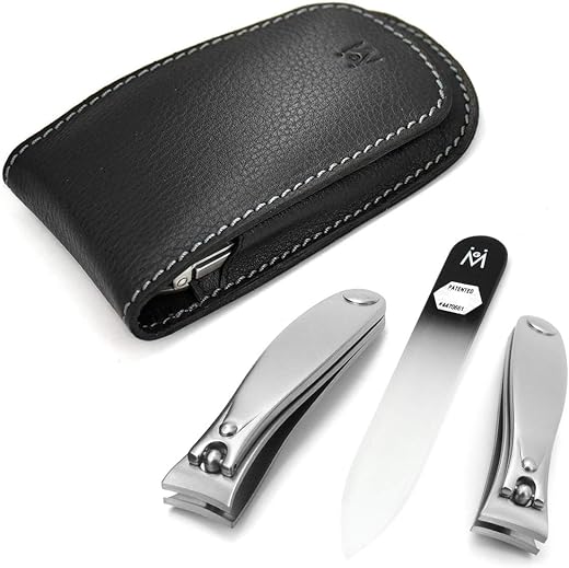 German 3pcs FINOX surgical stainless steel clippers pocket manicure set in magnetic leather case, GERmanikure Solingen
