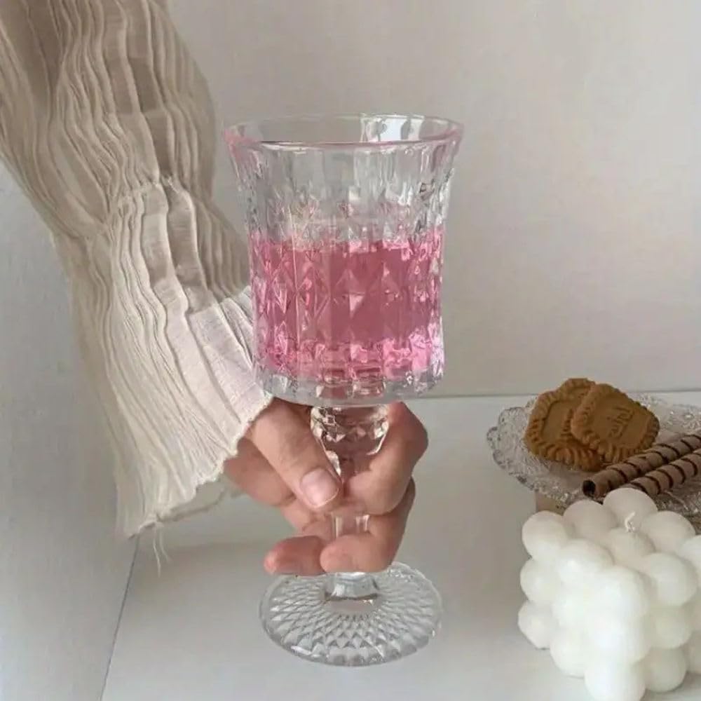 Forestamart Red Wine Glasses Set with Checkered Pattern (170ml) || Ideal for Christmas, New Year, Birthday, Thanksgiving || Embossed Goblet Glasses, for Red & White Wine Home Bar Party (2) 3