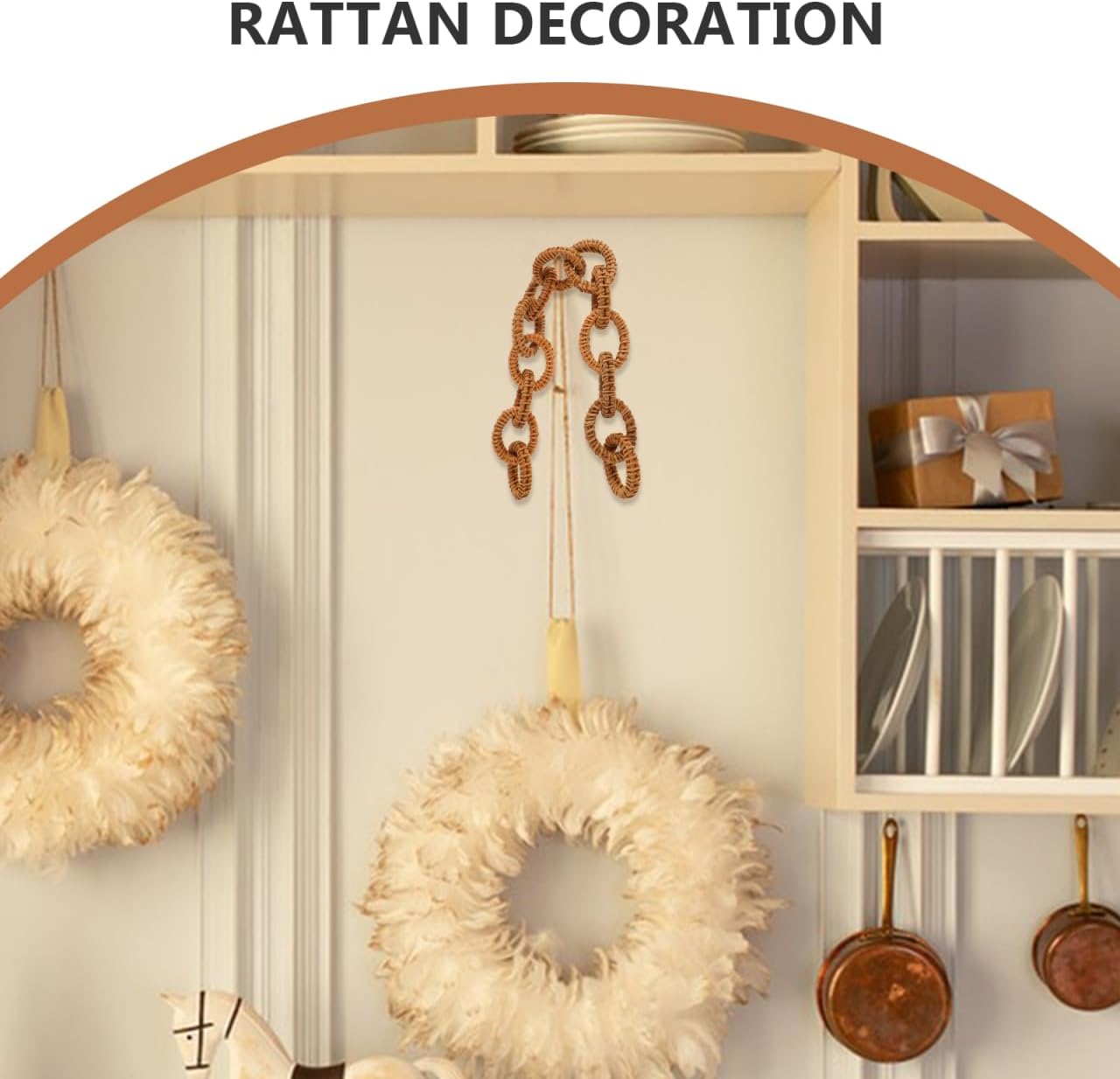 ARTIBETTER Rattan Woven Chain Link Decor 16.9 Inch Decorative Wicker Round Ring for DIY Wall Hanging Home Decoration in Living Room and Wedding - Image 7