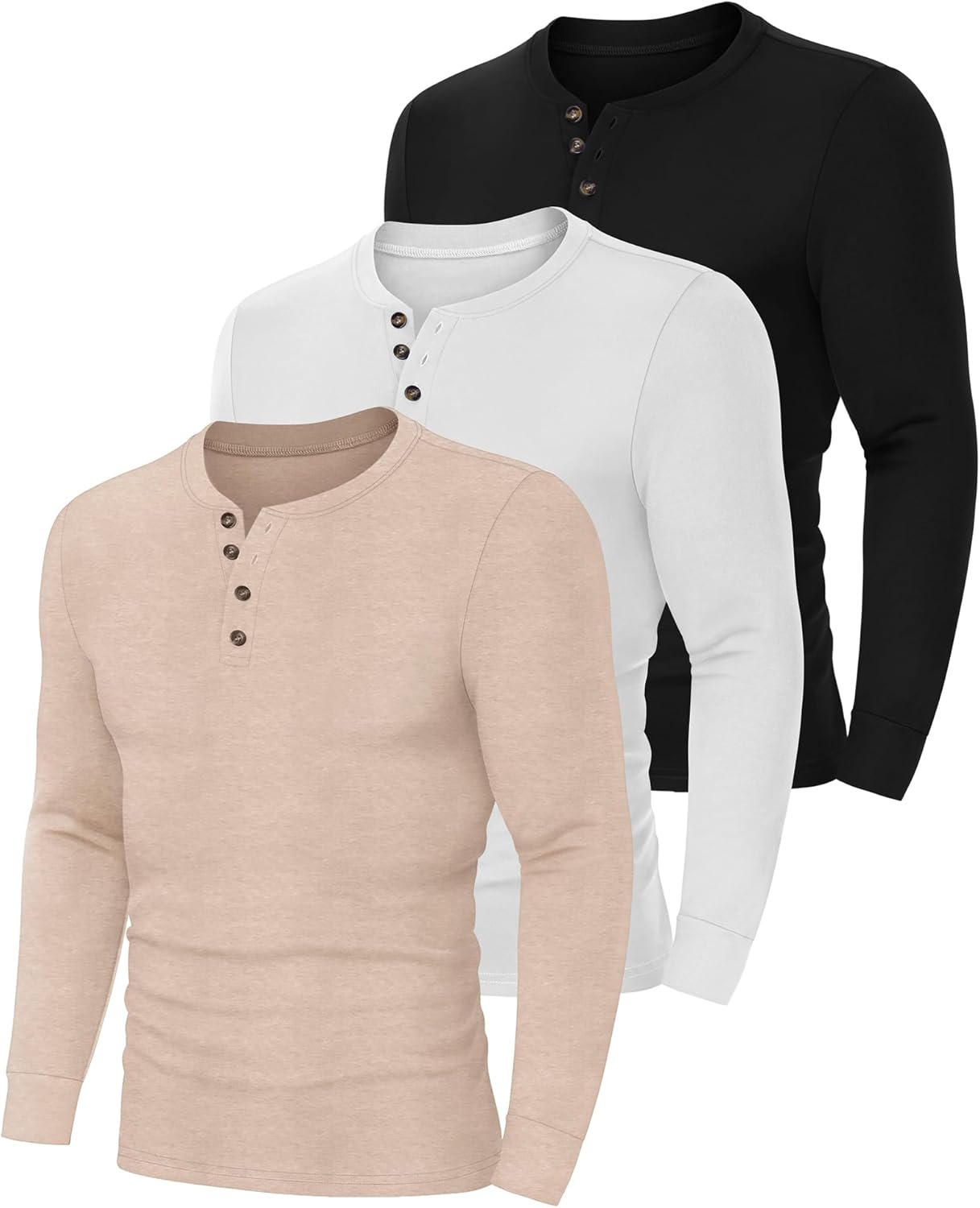 Ficerd 3 Pack Men's Henley Shirts Long Sleeve T-Shirt Basic Lightweight Button Tees Layer Casual Stretch Tops - Image 3
