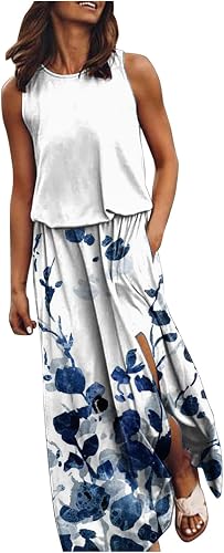 NNGOTD Robe D'été Longue pour Femme Elégantes col en V sans Manches Robes de Soi