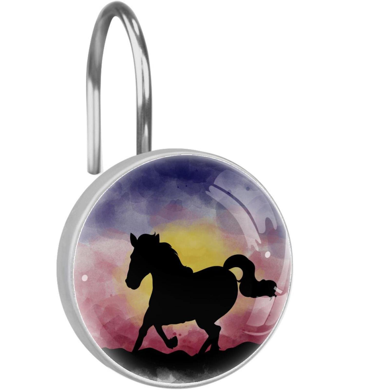 Anneaux de rideau de douche anti rouille en acier inoxydable motif cheval
