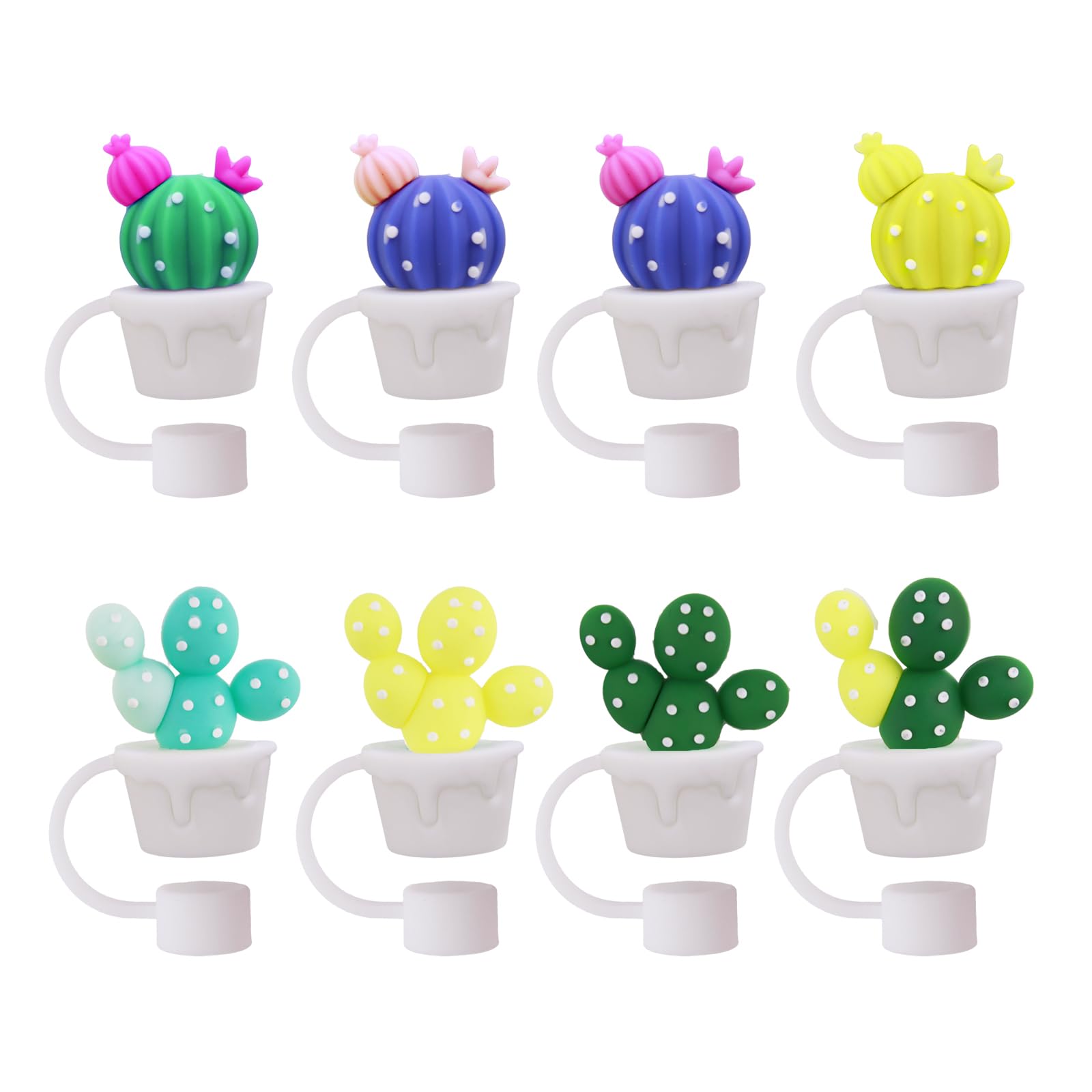 Acoavo 12mm Straw Cover, 8pcs Straw Covers Cap for 0.47 Inch Straws Food Grade Silicone Cute Large Cactus Straw Topper Straw Tips Cover Protector Plugs