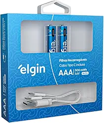 Pilha AAA Palito Recarregável Elgin - USB-C Integrado, 2 Unidades