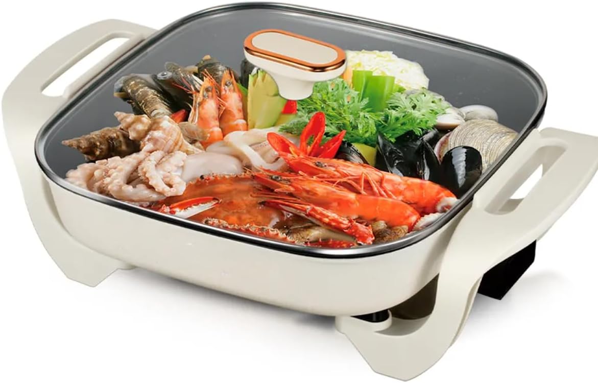 Electric Frying Pan Non-Stick, Multi-Function Cooker with 500W/1000W Power, Steamer, Portable Electric Hot Pot for Steak, Eggs, Noodles, Fried Rice, Soup – Adjustable Heat & Overheat Protection