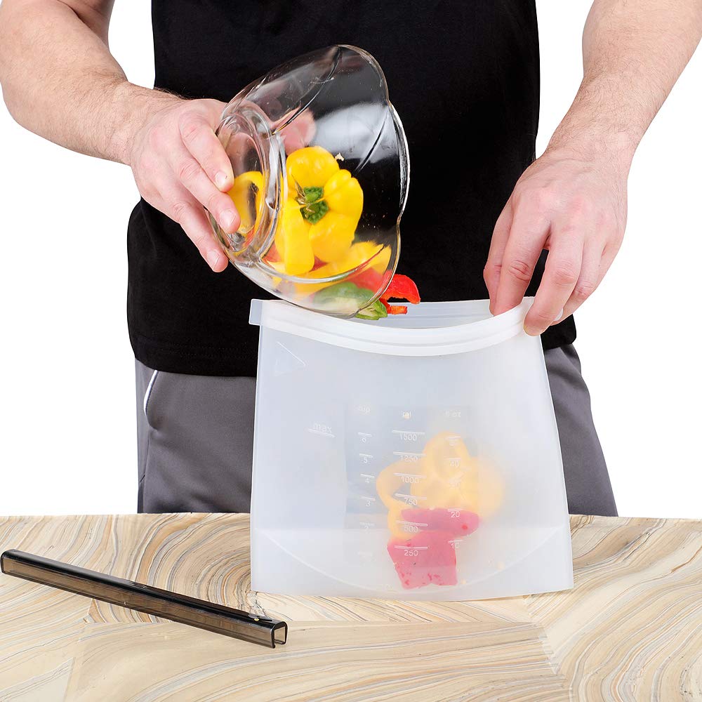 Bolsa de almacenamiento de alimentos de silicona, a prueba de fugas, sin olor, resistente a las manchas, duradero, apto para lavavajillas - Apto para microondas y refrigerador (juego de 2) 2 L