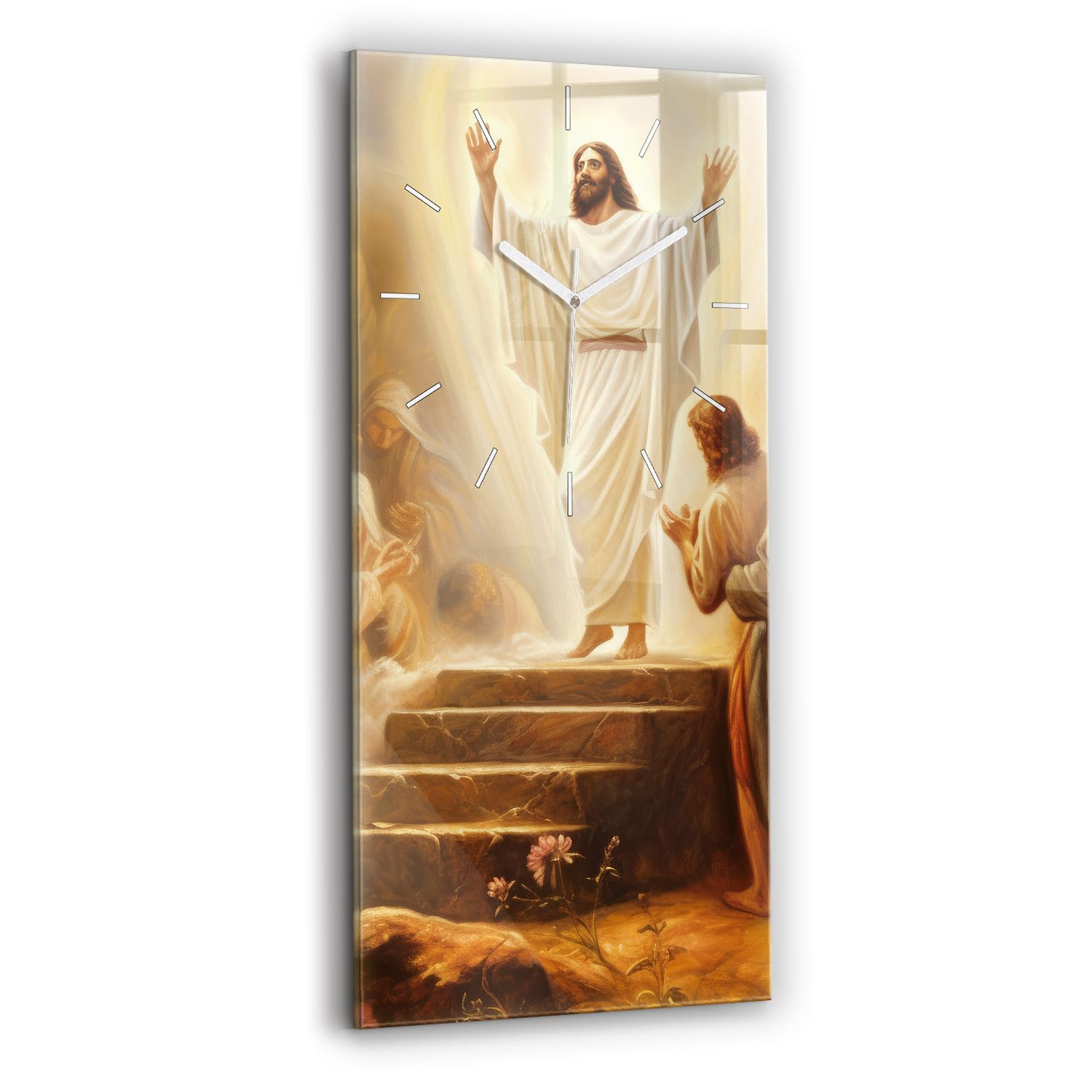 Reloj de vidrio de 30x60cm con la resurrección de Jesús impreso en alta definición