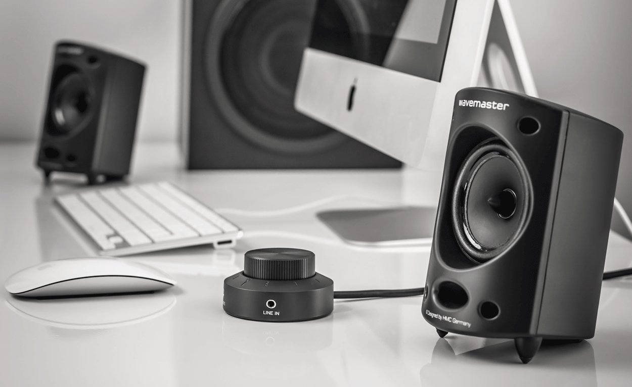Wavemaster MOODY 2.1 Lautsprecher System (65 Watt) Aktiv-Boxen Nutzung für TV/Tablet/Smartphone/PC schwarz (66202)