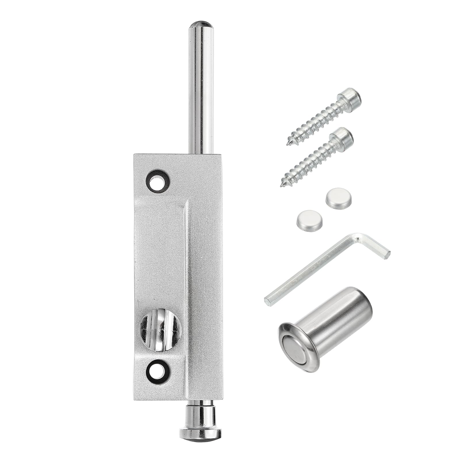 PATIKIL Sliding Patio Door Lock Set, Rectangle Keyless Sliding Door Security Lock with Bolt for Bedroom Bathroom Kitchen Balcony, Silver Gray