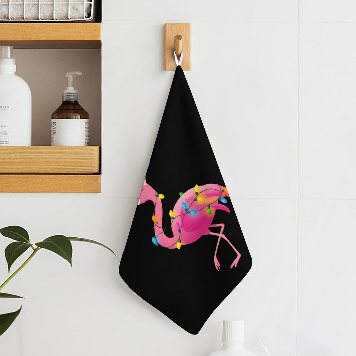 Christmas-Flamingo Microfiber Hand Towels for Bathroom Soft Absorbent Bath Kitchen Towel with Hanging Loop 4PCS