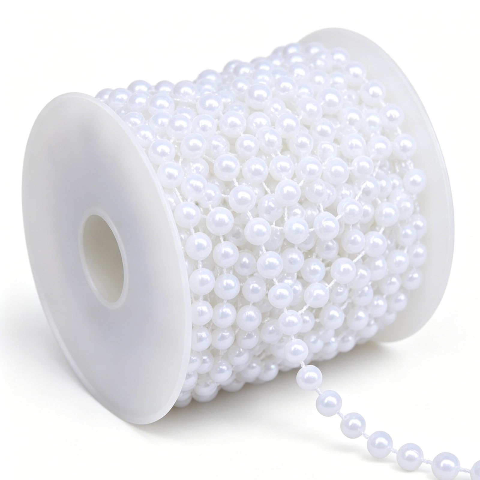 Faux Pearl Beads – 5m Length 5mm White Plastic Bead Garland Chain for Wedding Party Home Decor DIY Craft Jewelry Making Christmas Tree Embellishment Trim