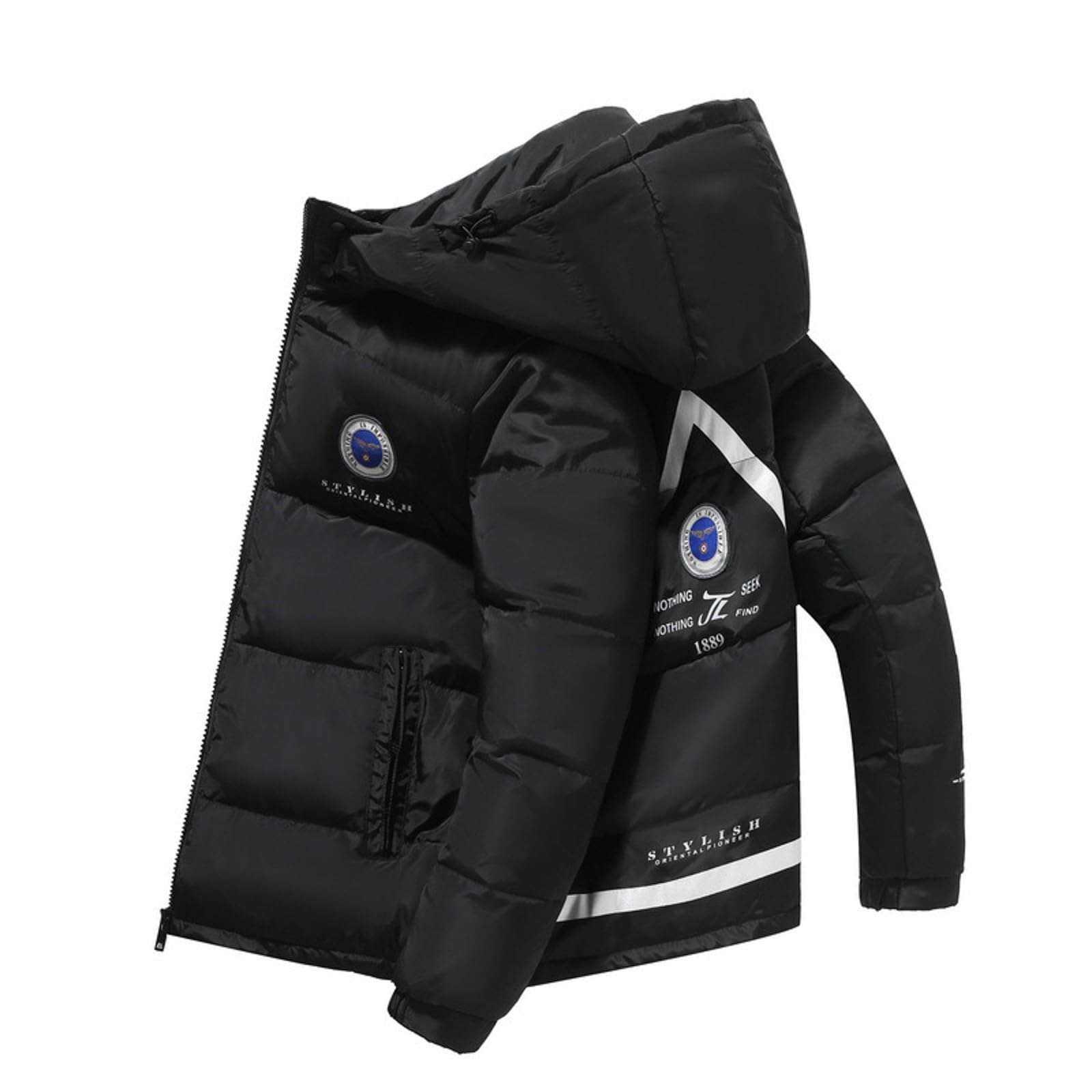 Generisch Herrenmantel Wollmischung, farbige Jacke mit Lockerem vielseitigem Stehkragen, warme Ski-/ (Black, M)