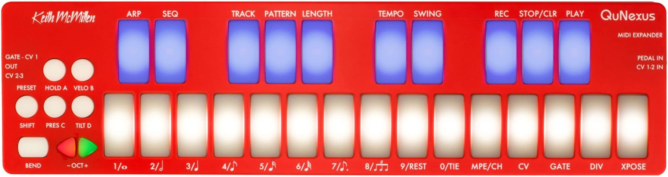 Keith McMillen Instruments QuNexus RED | 25 Key USB MIDI MPE Compatible LED Keyboard Controller, 3-Track Step Sequencer/Arpeggiator with Polyphonic Aftertouch and Selectable Per-Note Modulation