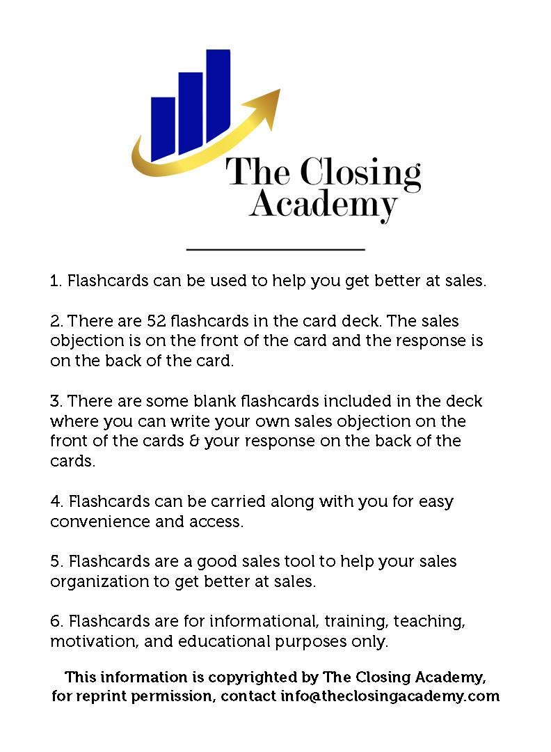 Amazon.com: Sales Objection Flashcards:Learn Exactly What to Say to Close  More Sales and Master The Art of Selling : Calbert Coakley: Toys & Games
