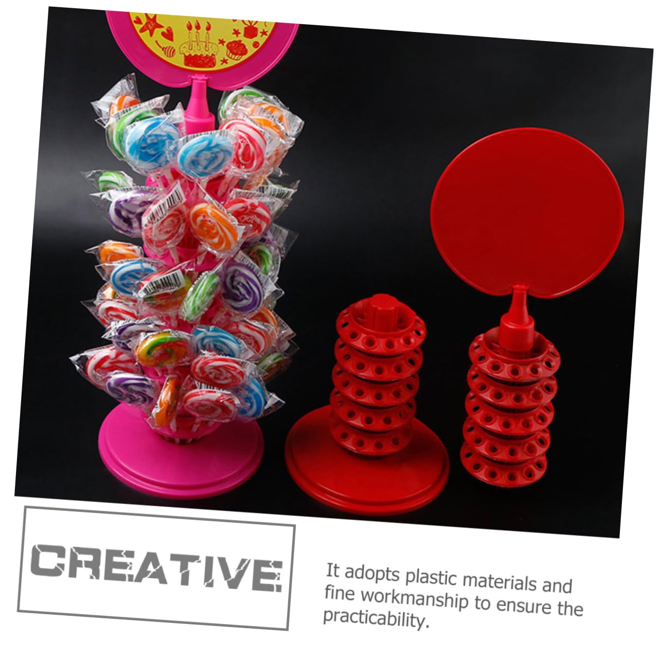 Expositor de Mesa para Piruletas Ajustable, 2 Piezas, Plástico Rojo