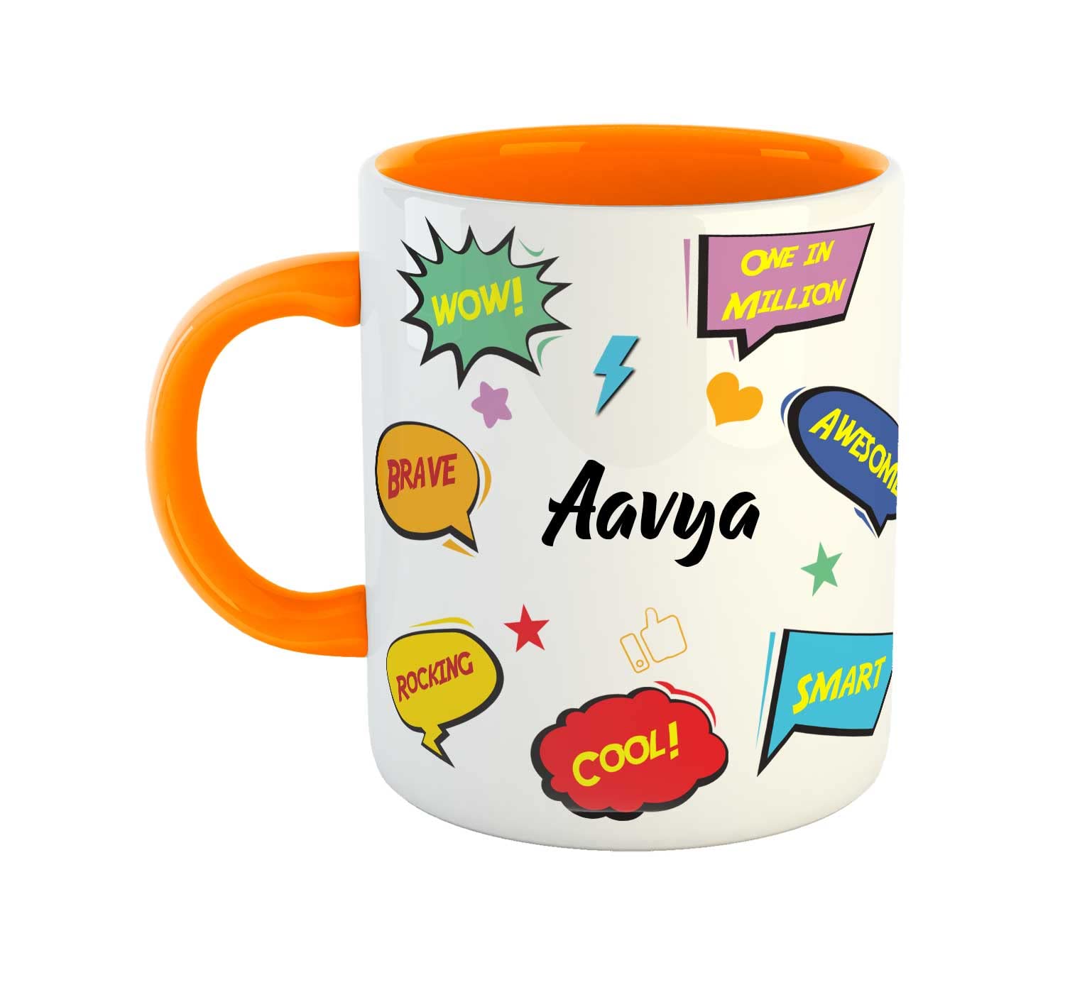 ASHVAH Customized Aavya Name Ceramic Coffee Mug - Happy Birthday Gift for Daughter, Sister, Wife, Friend, Return Gift for Kids, Color - Orange, Name -Aavya