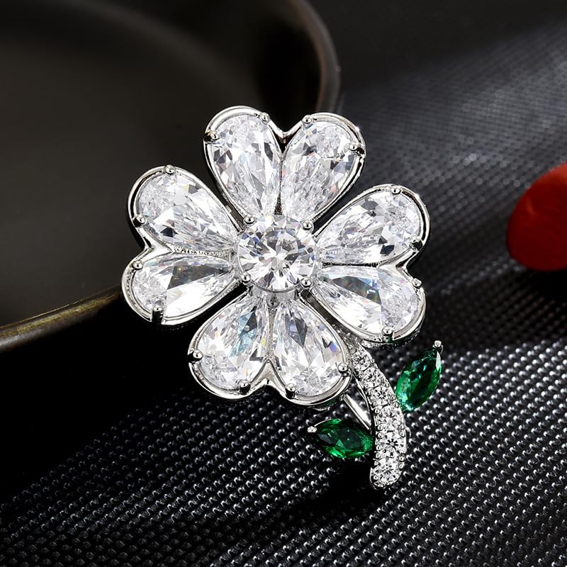 Image of Flower Brooch Pin - Rhinestone Flower Pin 18k Gold Plated - Thanksgiving Day, Birthday, Wedding Gifts for Mom, Wife