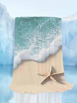 Ocean Cooling Blankets for Hot Sleepers Starfish Beach Turquoise Ocean Waves Coastal Summer Seaside Cooling Comforter Breathable Double Side Cool Lightweight Blanket for Bed Couch Sofa 60" x 80"