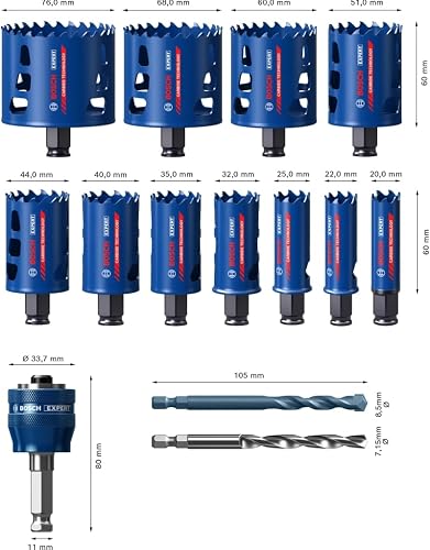 Bosch Professional 2608900448 14x Set di Seghe a Tazza Expert Tough Material (Accessorio Trapano a Percussione), Blu, Set Ø 20/22/25/32/35/40/44/51/60/68/76 mm - 4