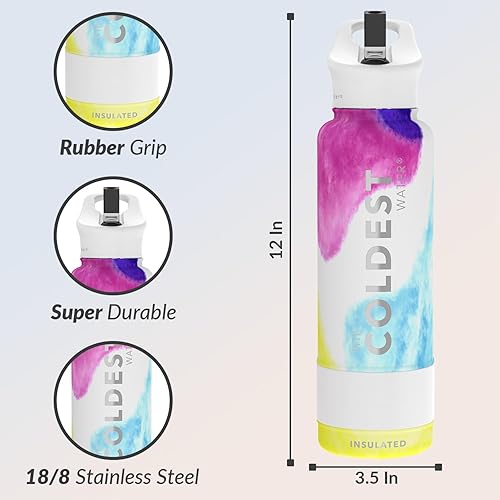 Miniatura 148 de Coldest - Botella de agua deportiva con tapa con popote y asa, a prueba de fugas, de acero inoxidable con aislamiento al vacío de doble pared,