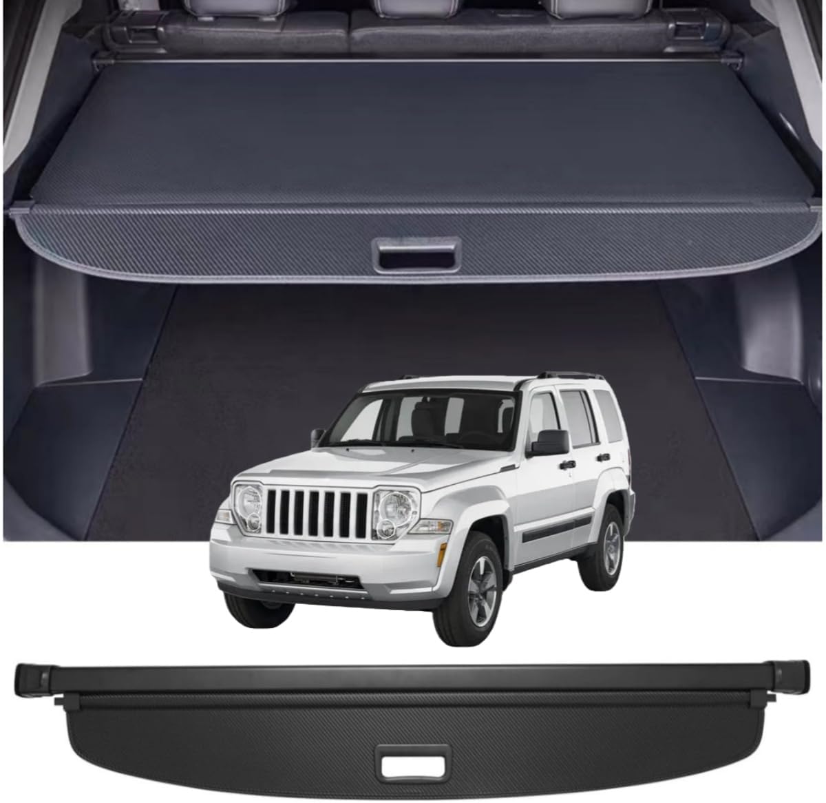 Retractable Cargo Cover Compatible with Jeep Liberty 2008-2013 Shield Security Shade Privacy Screen Tonneau Luggage Cargo Trunk Organizers (Carbon Fiber Texture)
