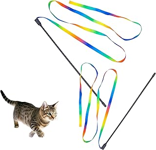itPlus Cat Toy Wand Toy, Interactive Cat Toys for Indoor Cats for Kitten Chaser Toys Cat String Toy for Cats Chase Exercise Rainbow Teaser Wand for Kitten Cats-2PCS