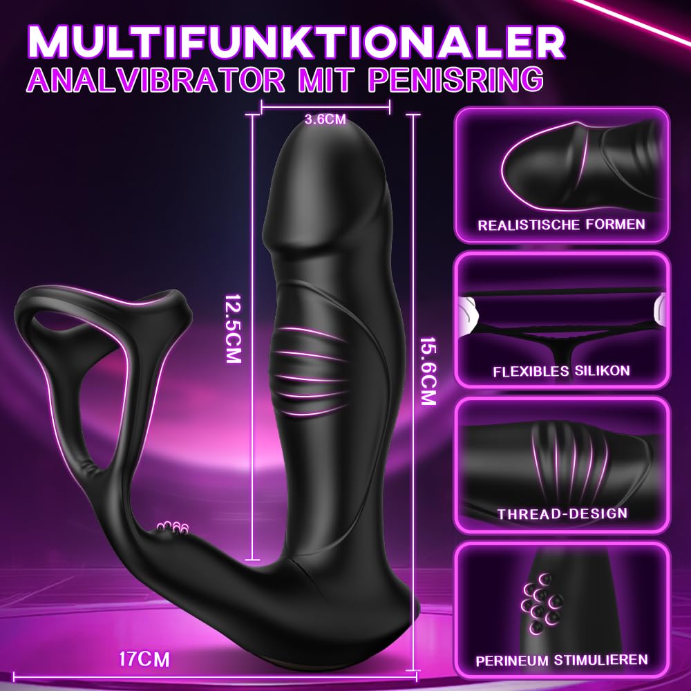 Analvibratoren für Mann Prostata Stimulation Männer mit Penisring 9 Schwungmodi & Rollkugeln-Stoßfunktion 9 Vibrationen Analplug Sex Spielzeug für die Männer Anal Vibrator Anal dildo Sex toys