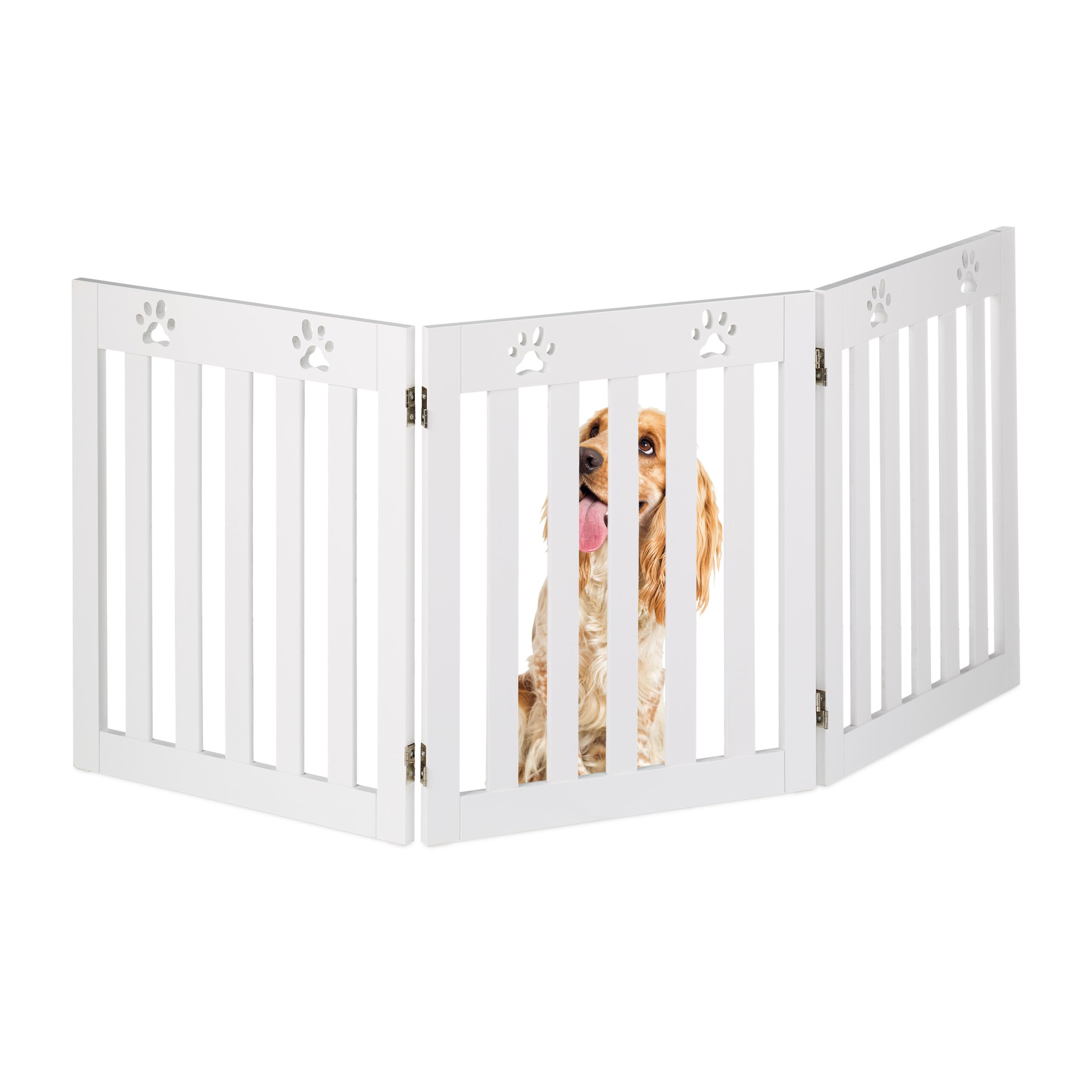 Relaxdays Valla Seguridad para Perros, Barrera de Escalera, Reja Protectora Autónoma, 60 x 153 cm, MDF, Plegable, Blanco, Tablero de Fibras