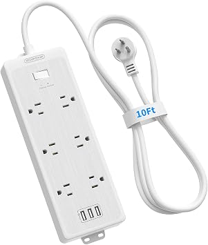 6 Super Wide Spaced Outlet Surge Protector Power Strip with USB, 10 ft Extension Cord Flat Plug Surge Protector Wall Mount, 1700 Joules, 1875W, 15A Circuit Breaker for Home Office Accessories, White