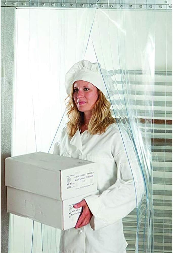 Rideau à bandes en PVC industriel, 1,5 x 3 m, lamelles nervurées transparentes avec raccords en acier inoxydable pour stockage au froid, solution de porte flexible, économe en énergie, installation