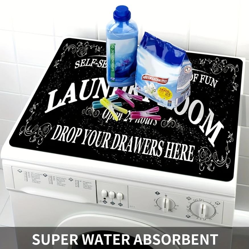 Image of Washing Machine Top Protective Mat,Countertop Absorbent Table Top, Quick-Drying Refrigerator Base, Microwave Oven Protection Pad Laundry and Dryer Covers for Laundry Room and Kitchen (Black)