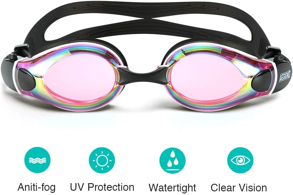 Aegend Swim Goggles with 3 Adjustable Nose Pieces, Flat Lens Swimming Goggles